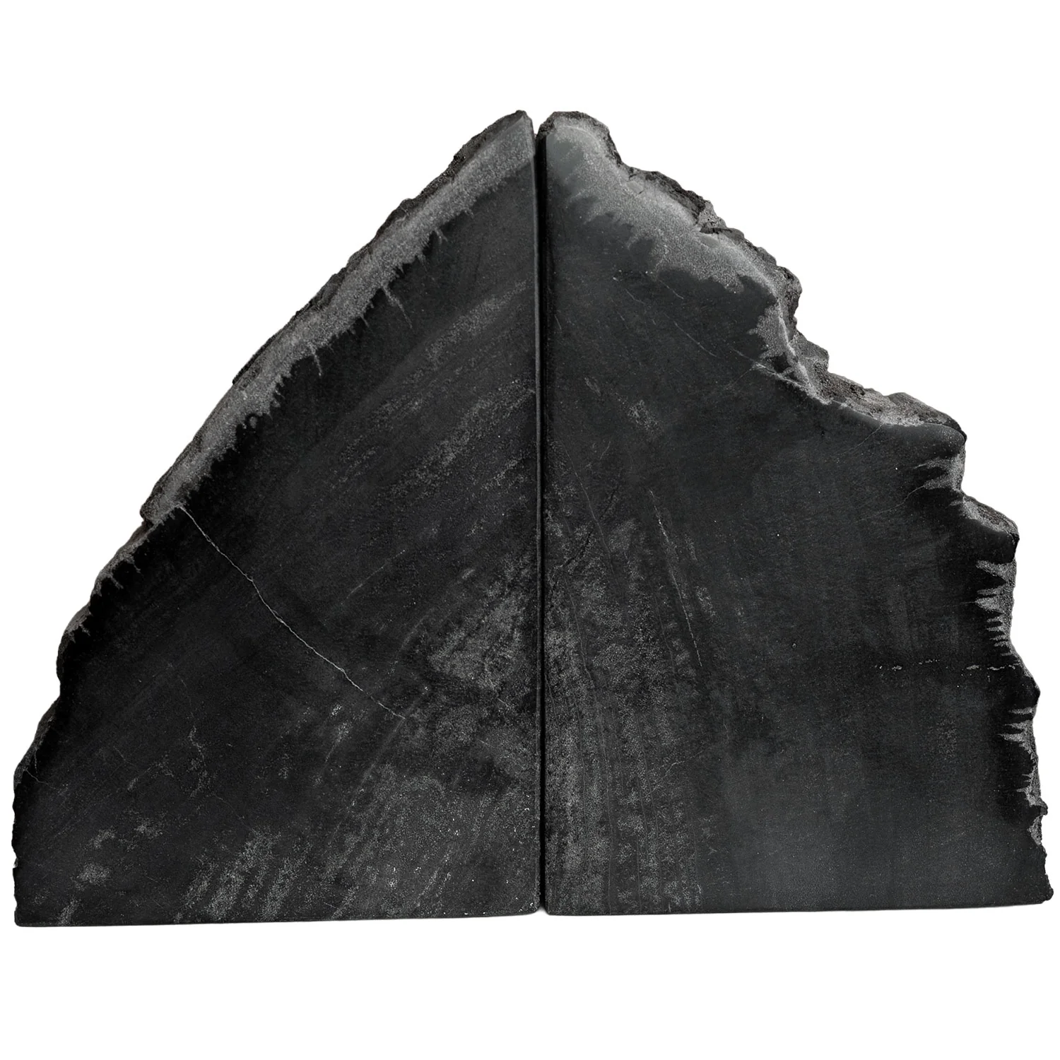 10" Black Petrified Wood Bookend Pair
