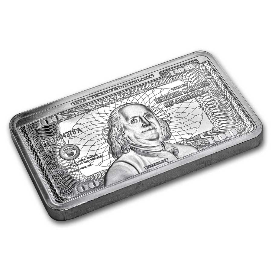 10 Unzen Barren – Ben Franklin $100 Bill Design - Image 3