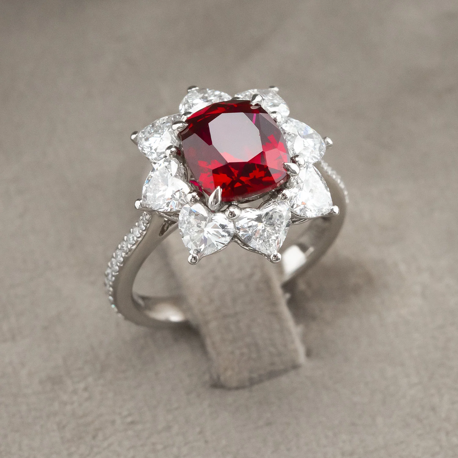 950 Platinum Diamond Ring with 3.373ct Ruby Center Stone and 2.994ct Side Diamonds