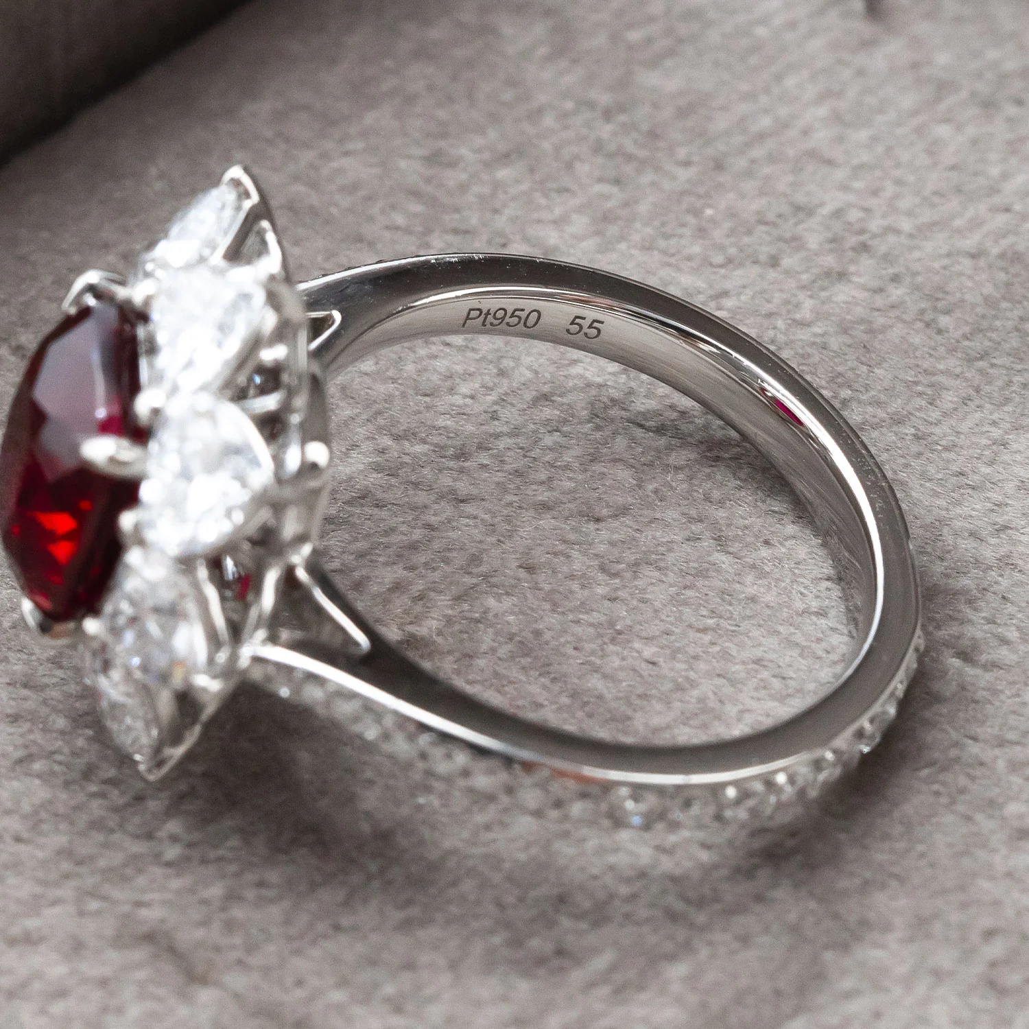 950 Platinum Diamond Ring with 3.373ct Ruby Center Stone and 2.994ct Side Diamonds - Image 6