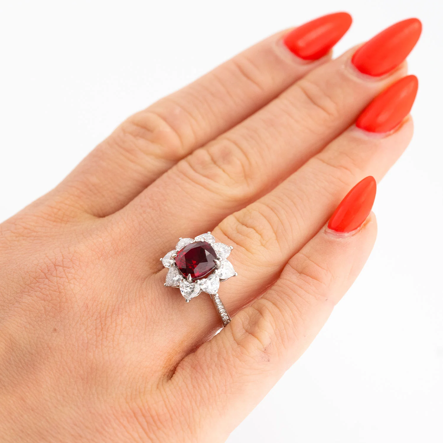 950 Platinum Diamond Ring with 3.373ct Ruby Center Stone and 2.994ct Side Diamonds - Image 8