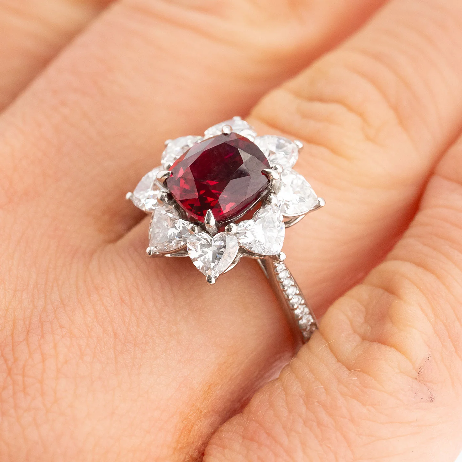 950 Platinum Diamond Ring with 3.373ct Ruby Center Stone and 2.994ct Side Diamonds - Image 9