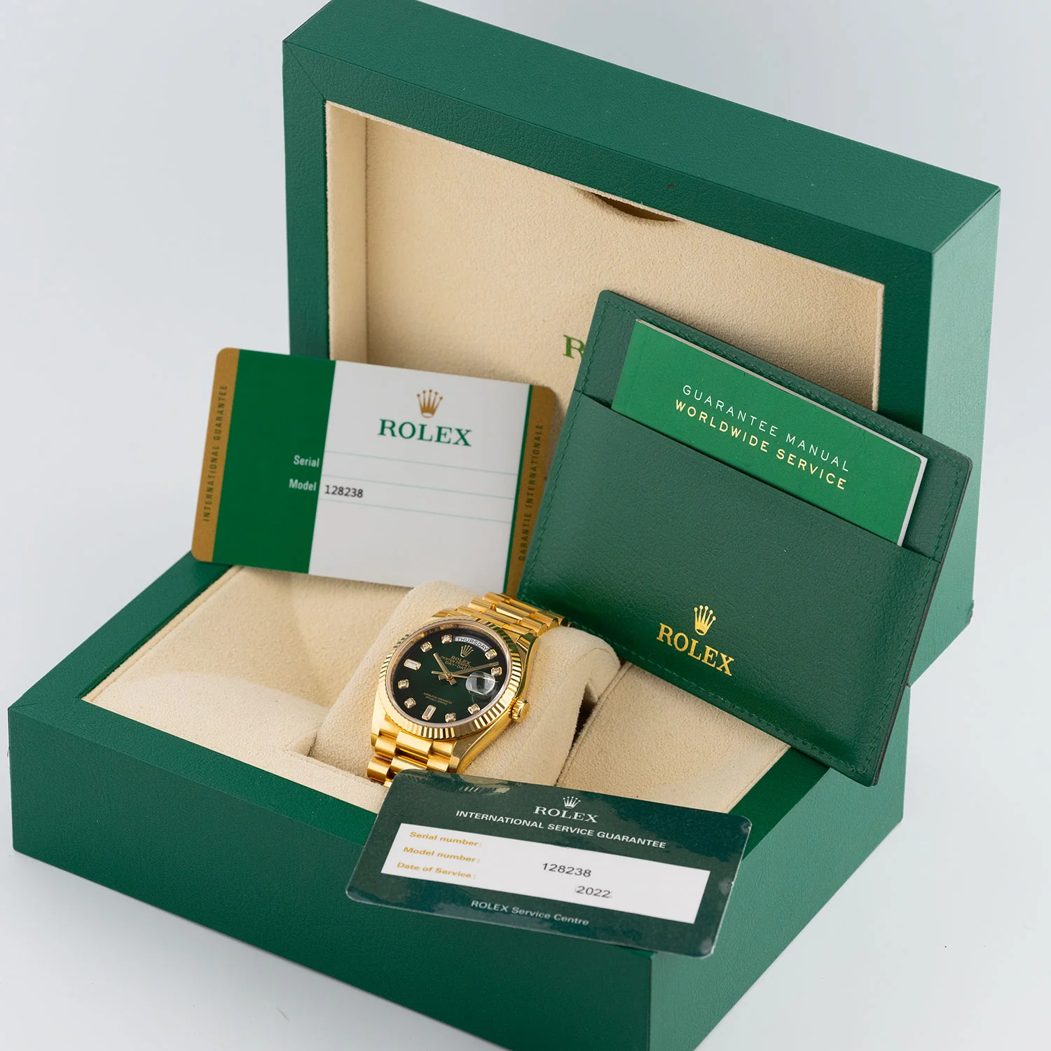 Day-Date 36mm Green Ombre Baguette Diamond Dial 2018 - 128238 - Image 6