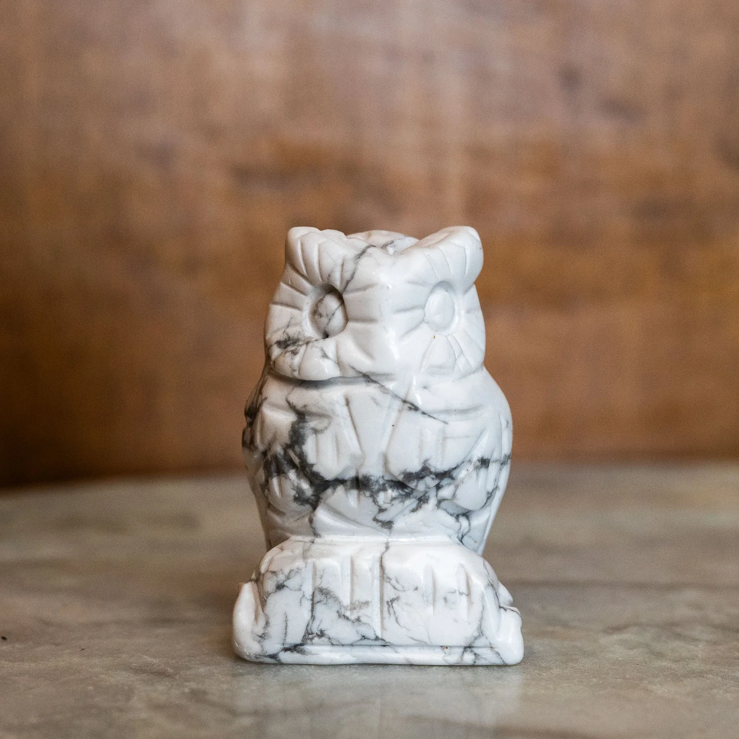 Howlite Owl 2" Natural Gemstone Carving - Image 4