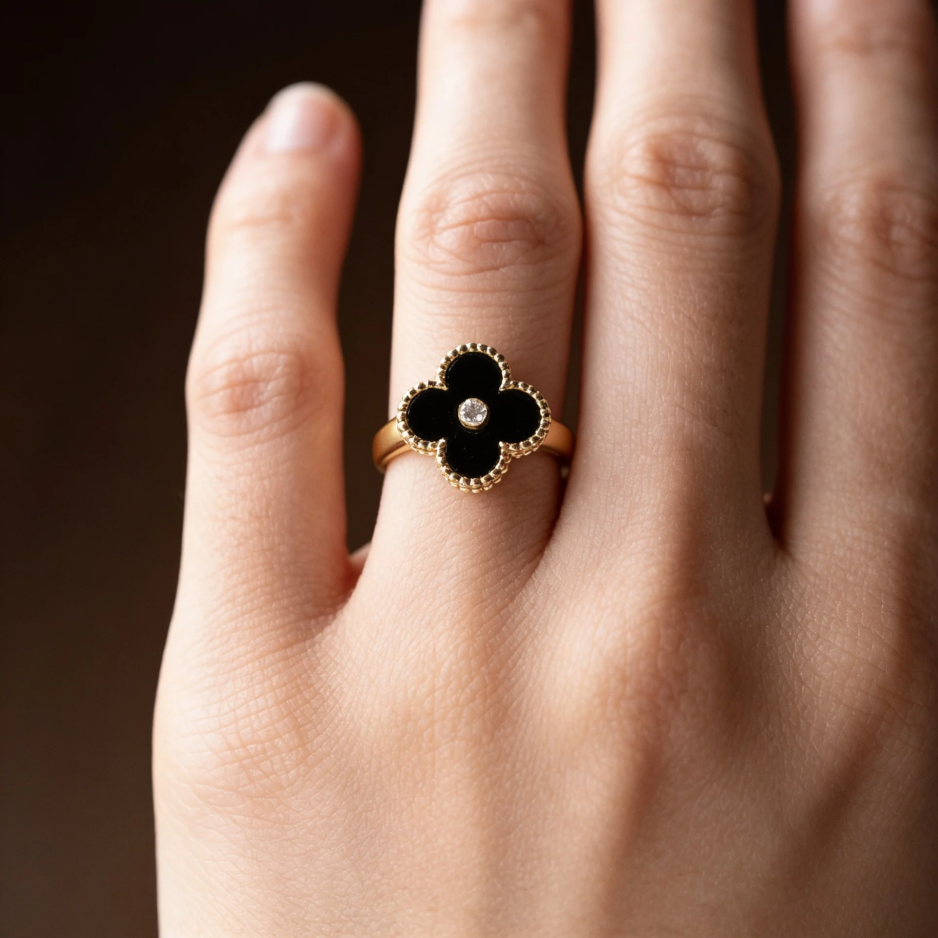 Vintage Alhambra Ring 1PD 56 750YG Onyx - Image 4