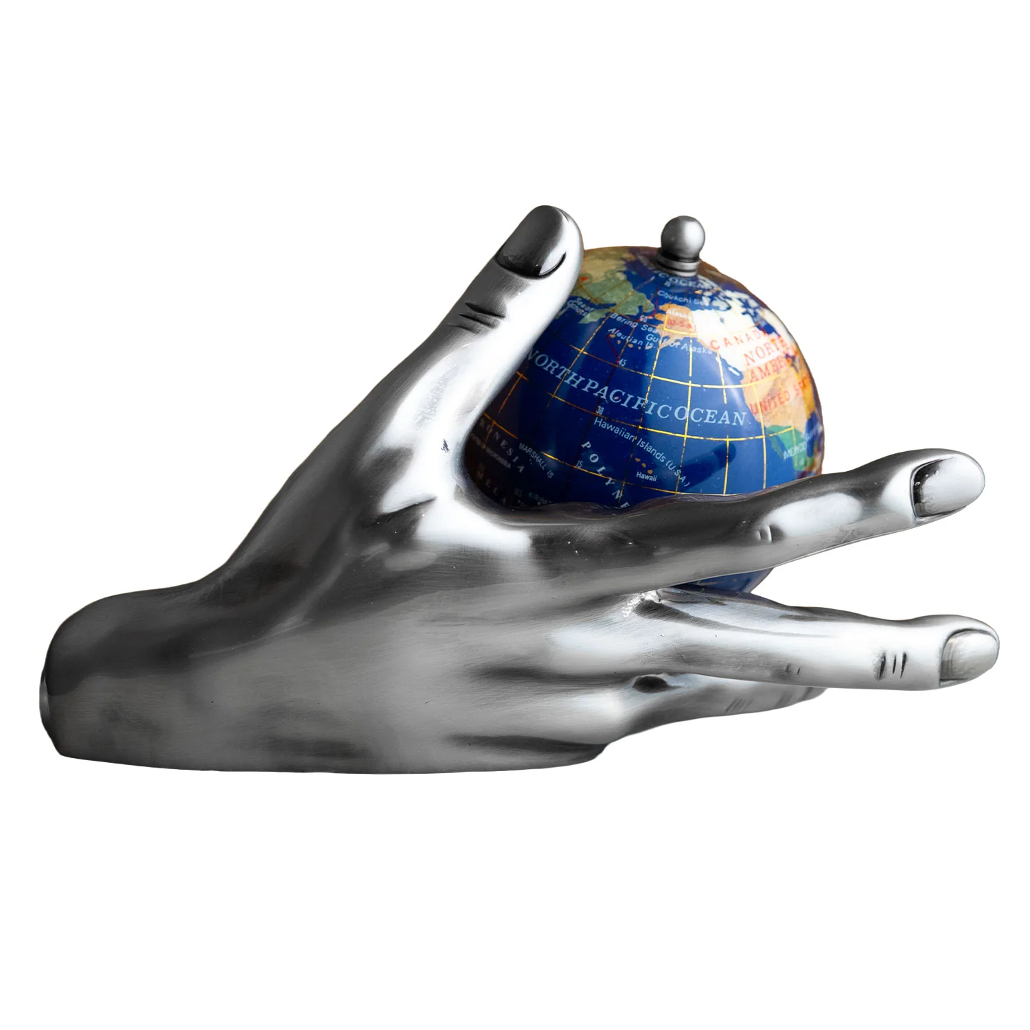World In Your Hand - Gemstone Globe with Lapis Ocean Embraced with Antique Silver Base - Image 2